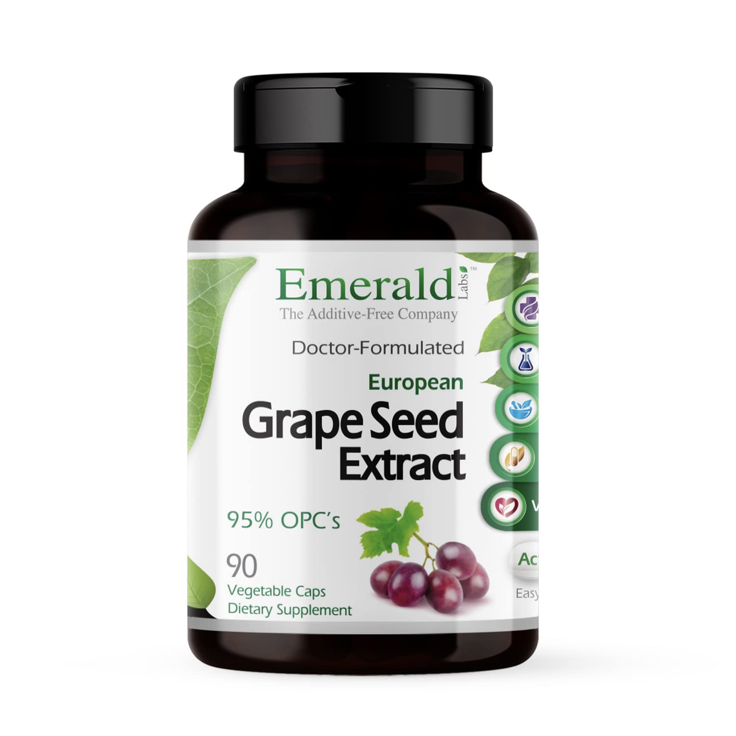 Bottle of EMERALD LABS European Grape Seed Extract 90 vegetarian capsules