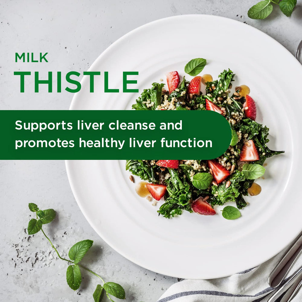 60 vegetable capsules displayed alongside Emerald Labs European Milk Thistle bottle