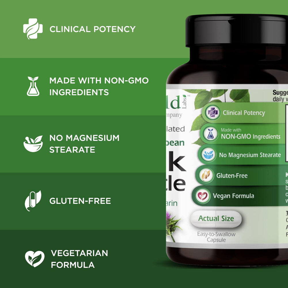 Milk thistle plant and supplement bottle from Emerald Labs