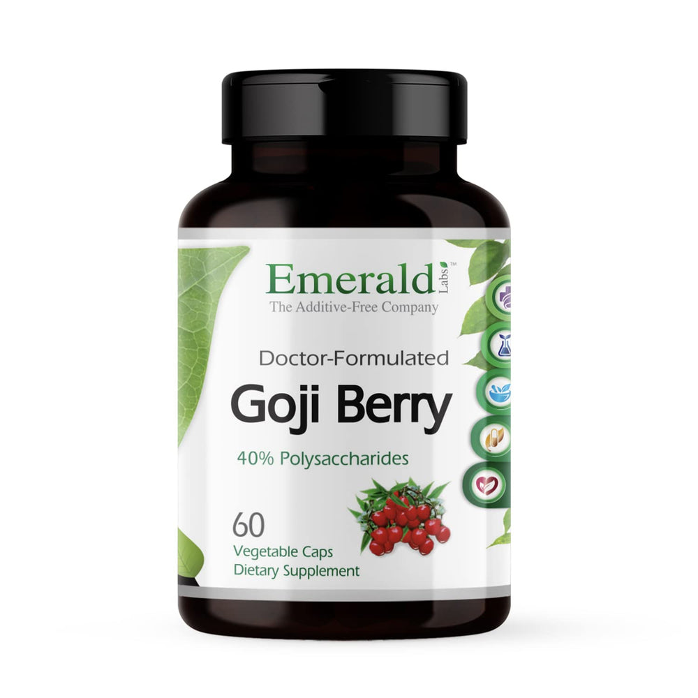Bottle of Emerald Labs Goji Berry immune and liver health capsules