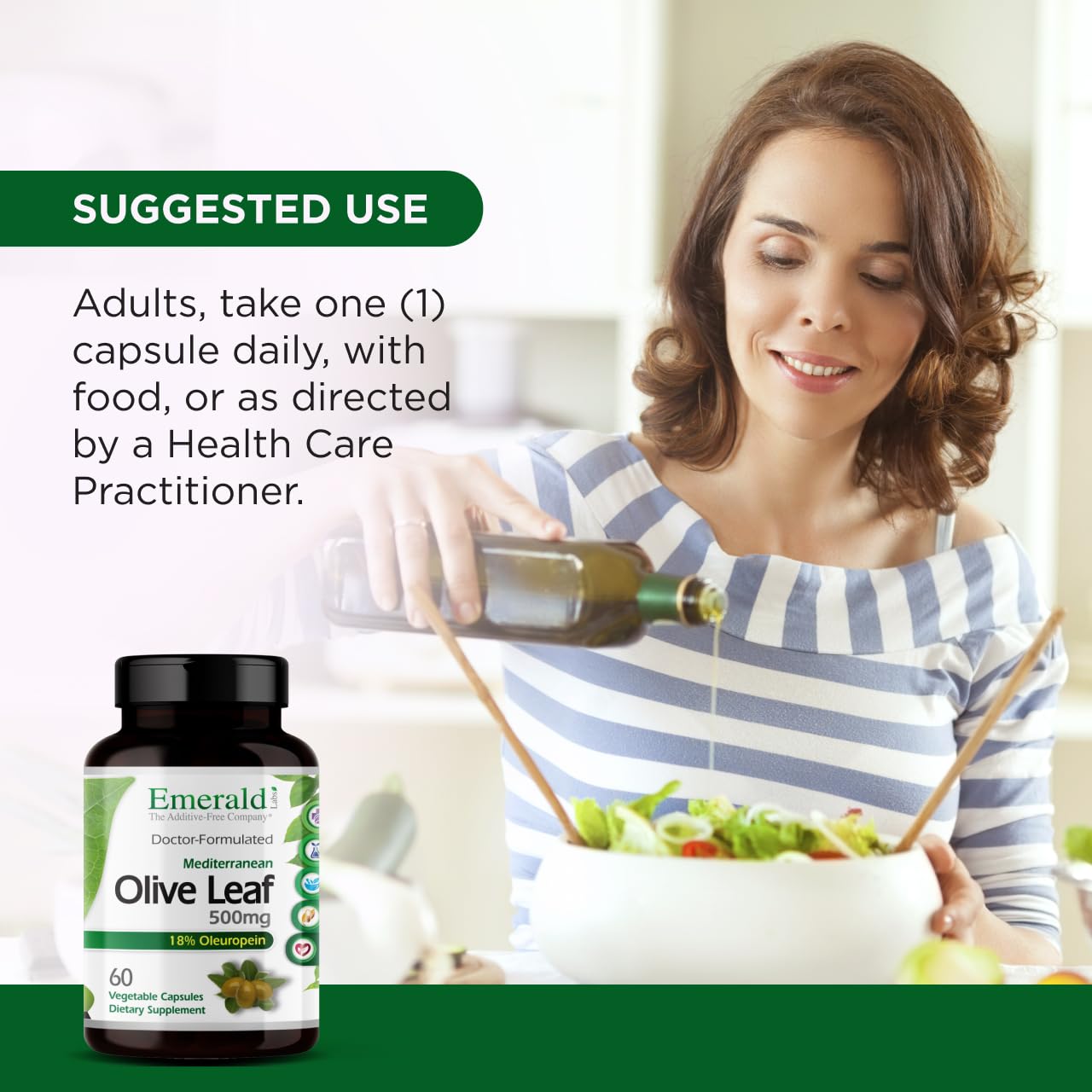 Olive leaf extract capsules displayed with soft lighting