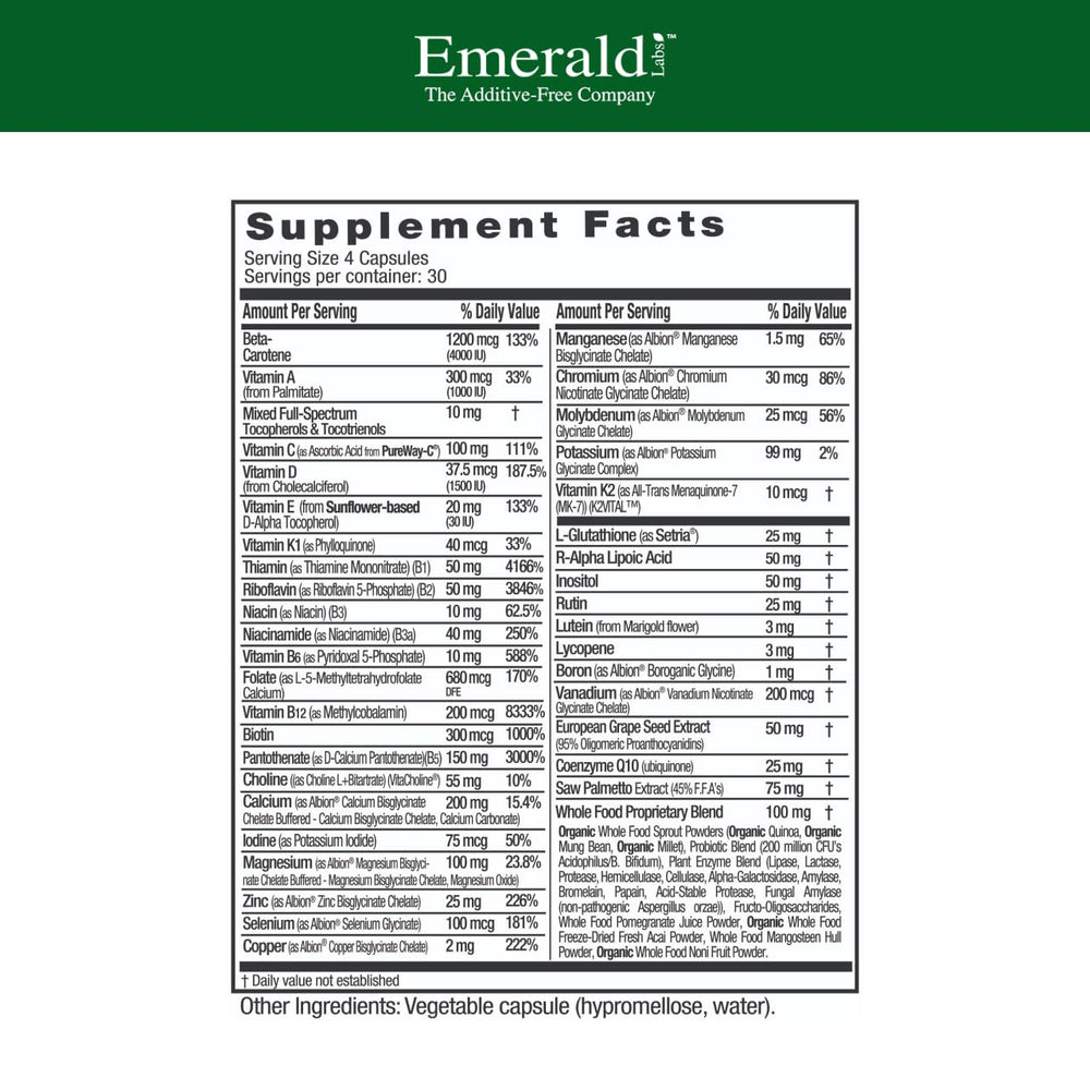 Label for Emerald Labs Men's 45+ Clinical Multi