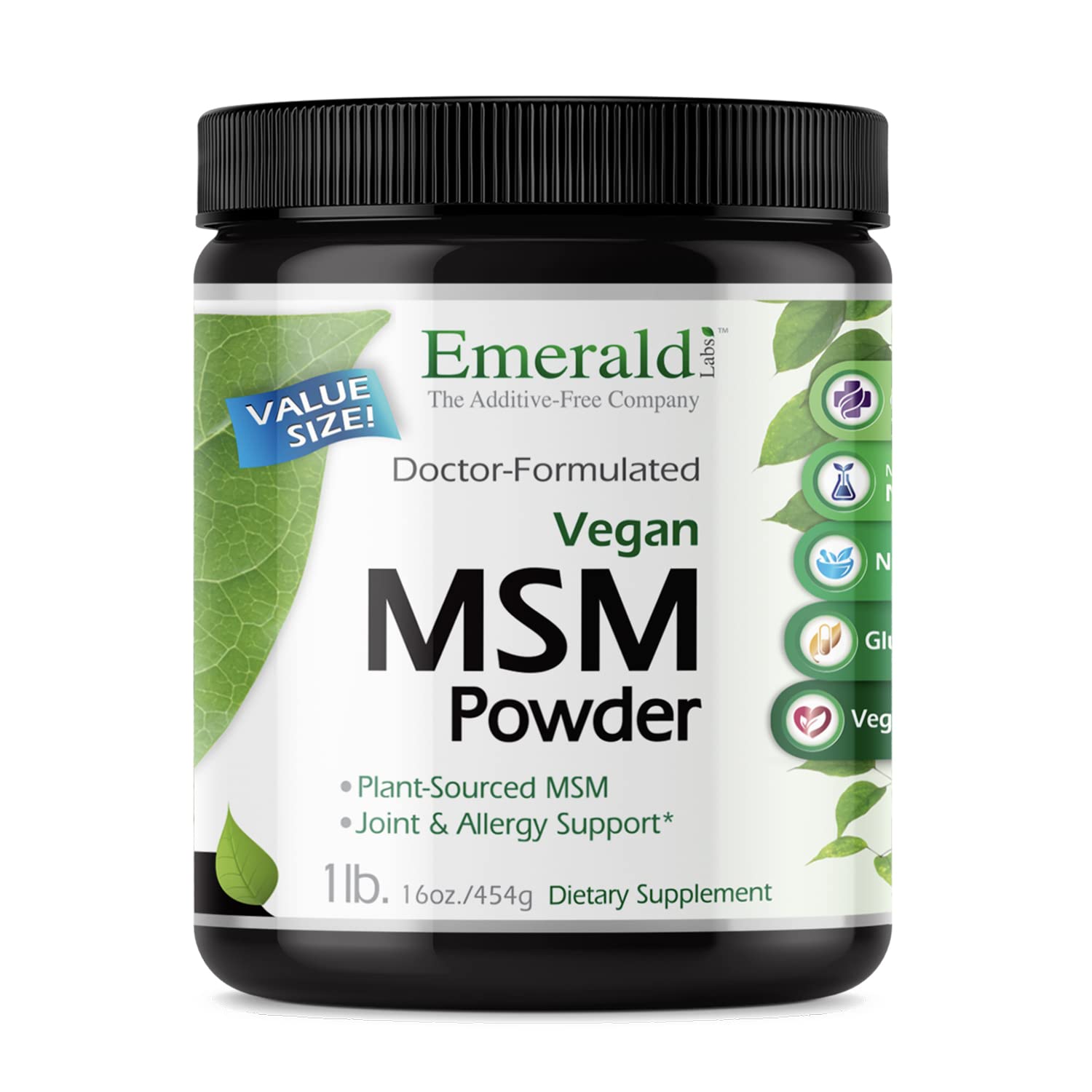 Emerald Labs MSM Powder bottle, 16 oz, plant-sourced MSM