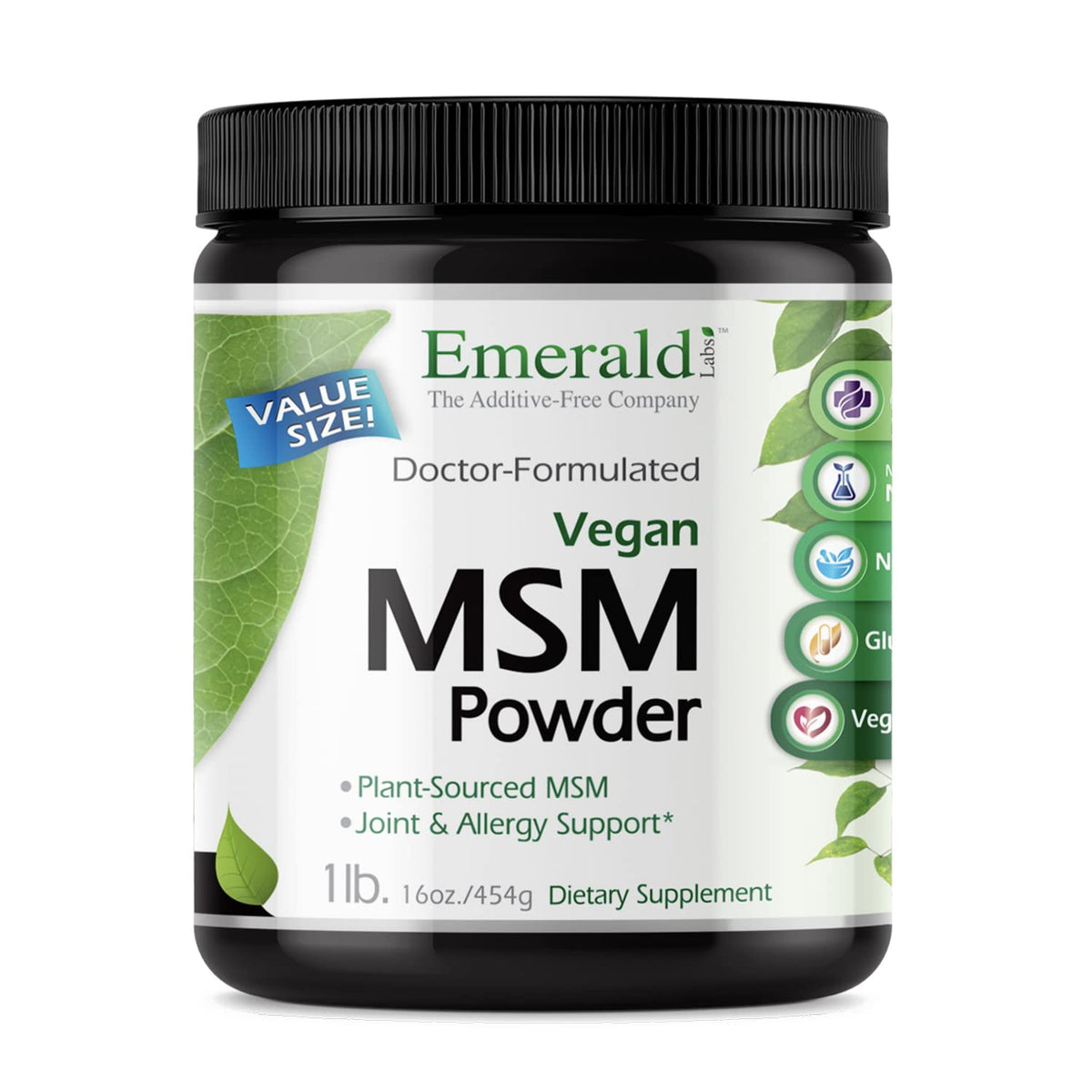 Emerald Labs MSM Powder bottle, 16 oz, plant-sourced MSM