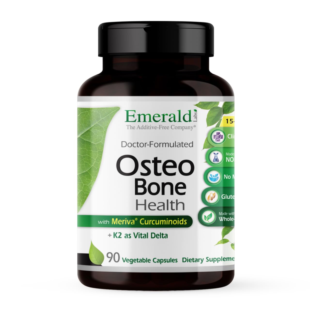 EMERALD LABS Osteo Bone Health bottle shows a bone‑supporting capsule blend for daily wellness.