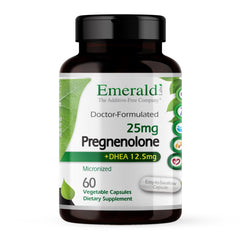 Bottle of Emerald Labs Pregnenolone 50mg with DHEA 25mg, 60 vegan capsules