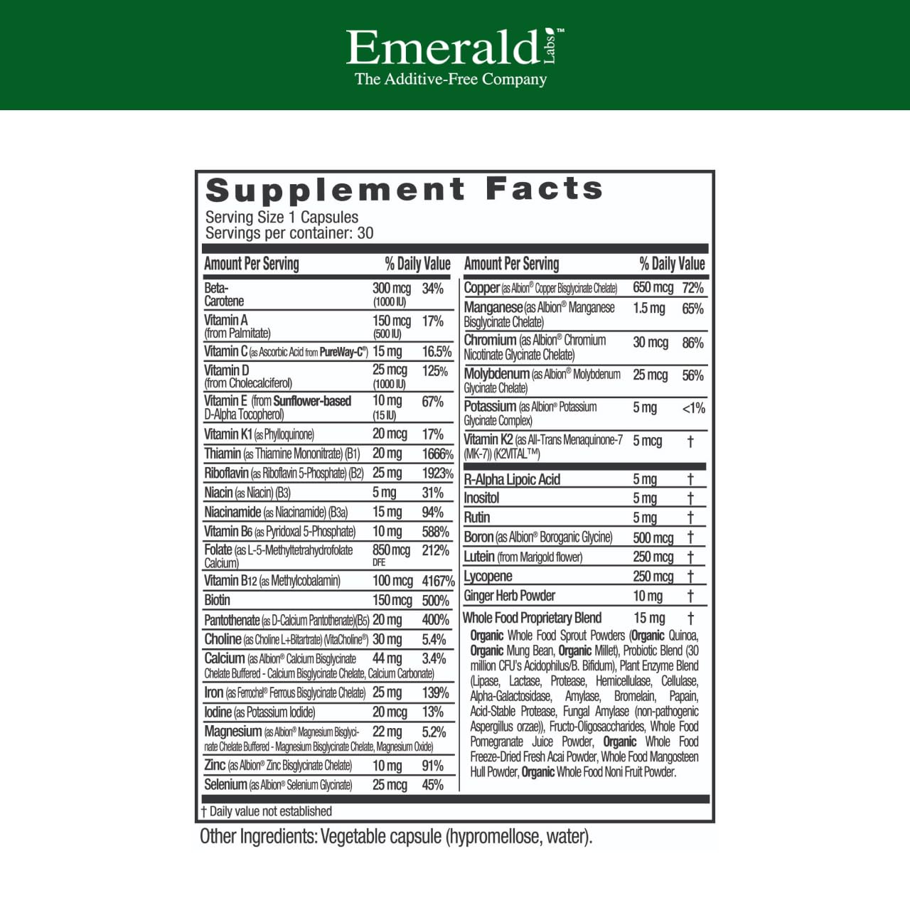 Vegetable capsules for Emerald Labs prenatal multivitamin