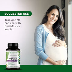 Soy-free and gluten-free label on EMERALD LABS Prenatal multivitamin