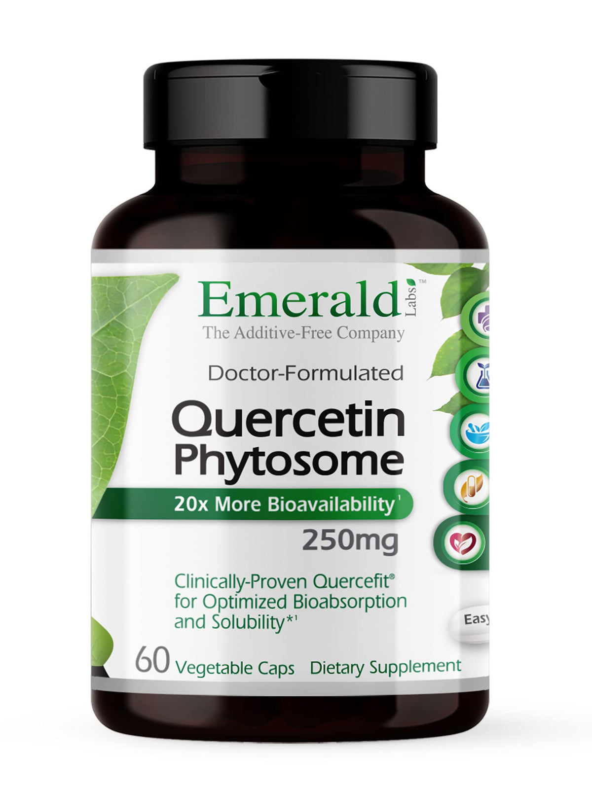 EMERALD LABS Quercetin Phytosome bottle label showing Quercefit 250 mg