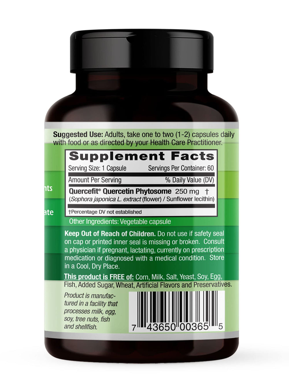 Close-up of Quercetin Phytosome capsules in bottle