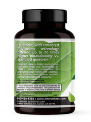 Vegan and gluten-free certification icons on EMERALD LABS supplement packaging