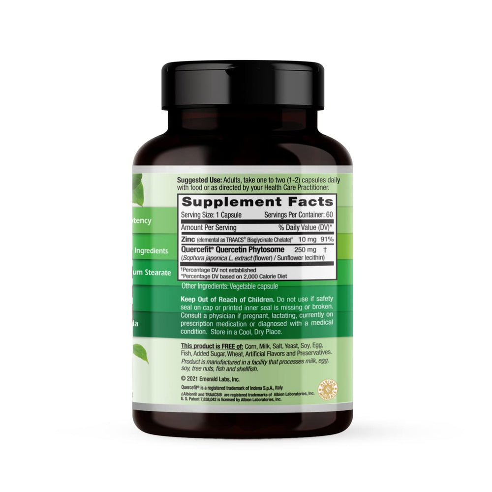 Quercetin Phytosome Plus capsules beside the bottle
