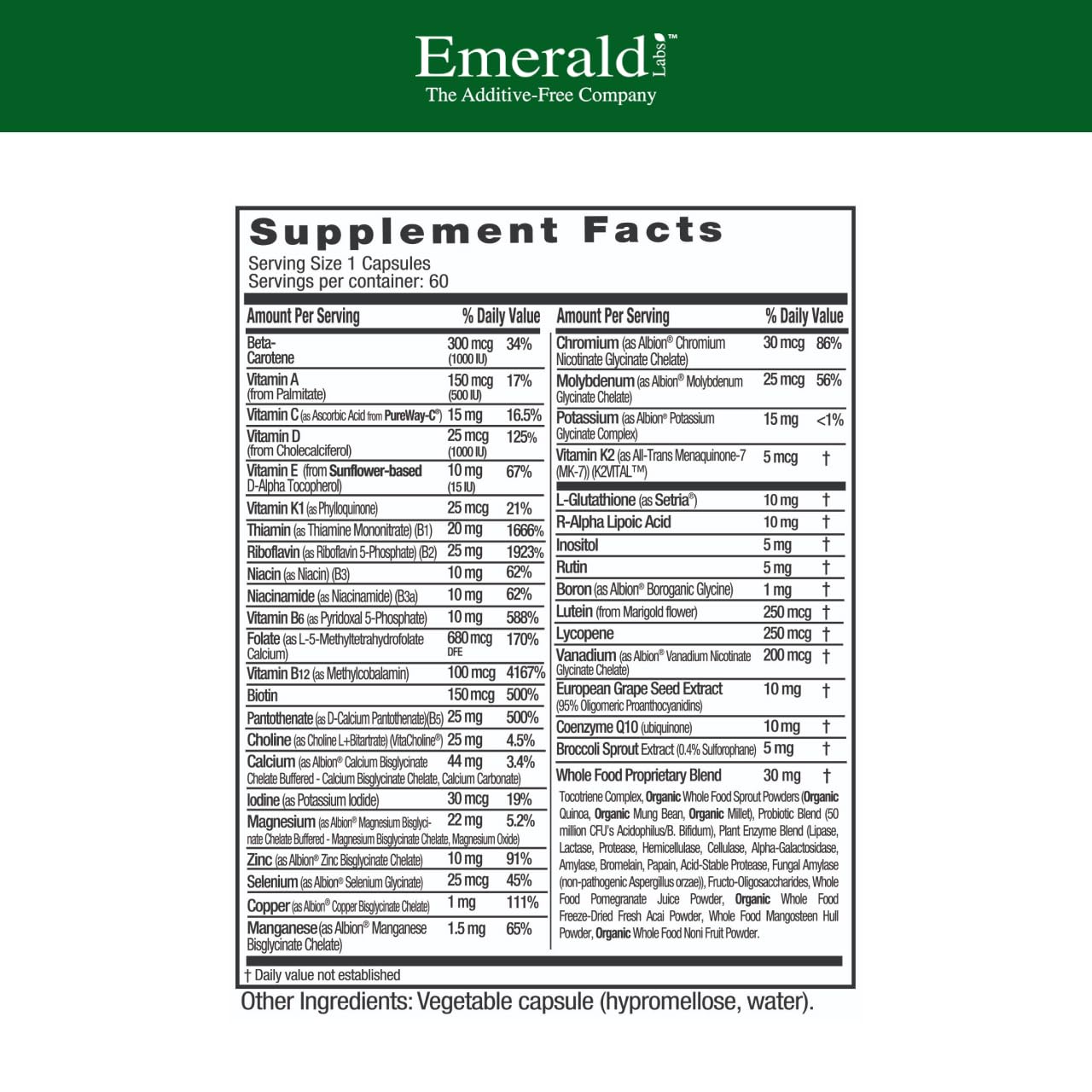 Close-up of bottle showing 60 vegetable capsules