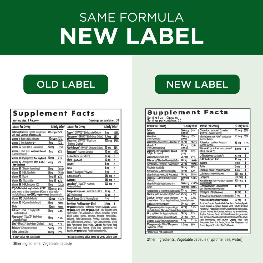 Bottle showing daily use and serving size for EMERALD LABS Women's 45+ 1-Daily Multi