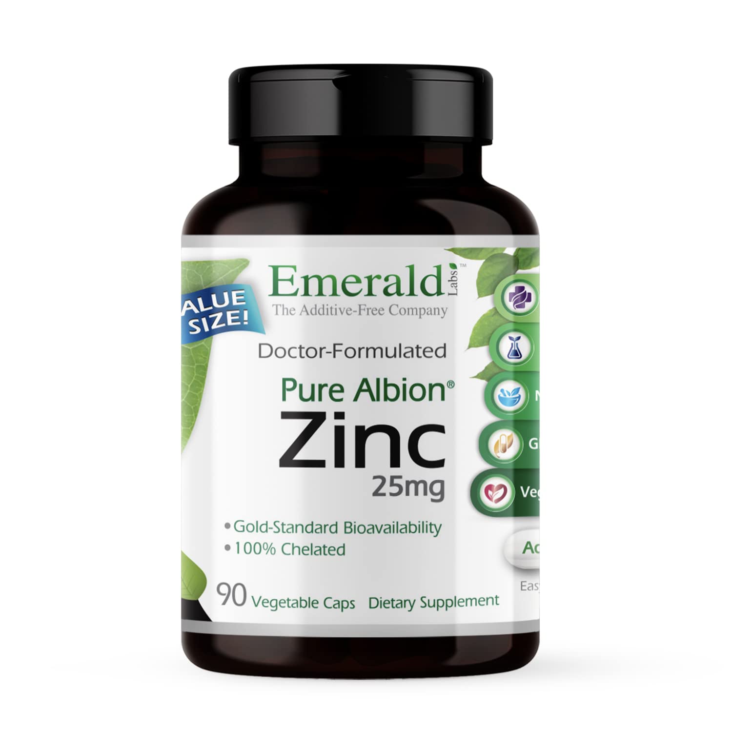 Emerald Labs Zinc 25mg bottle highlighting immune support