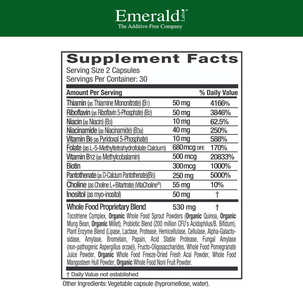 Vegan vitamin B complex capsules close-up