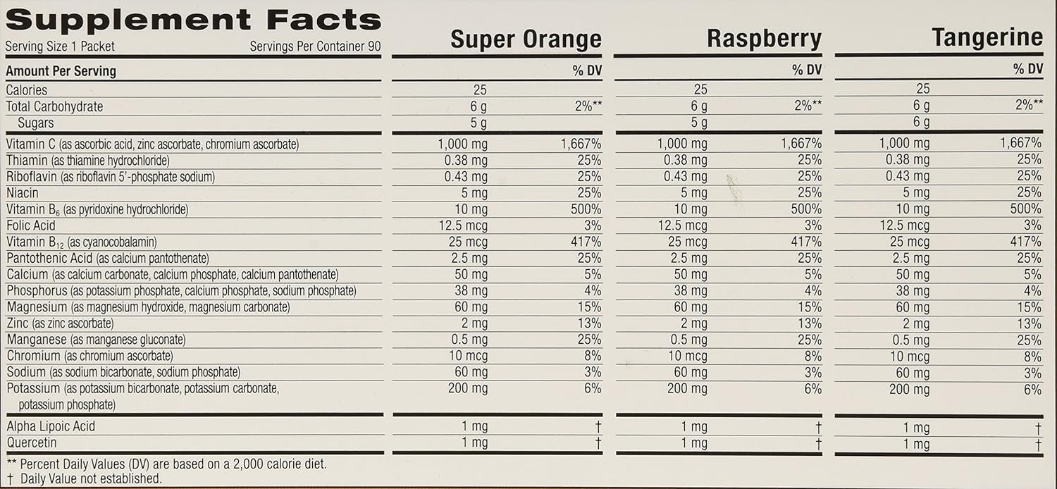 Assorted flavors: Super Orange, Raspberry, and Tropical
