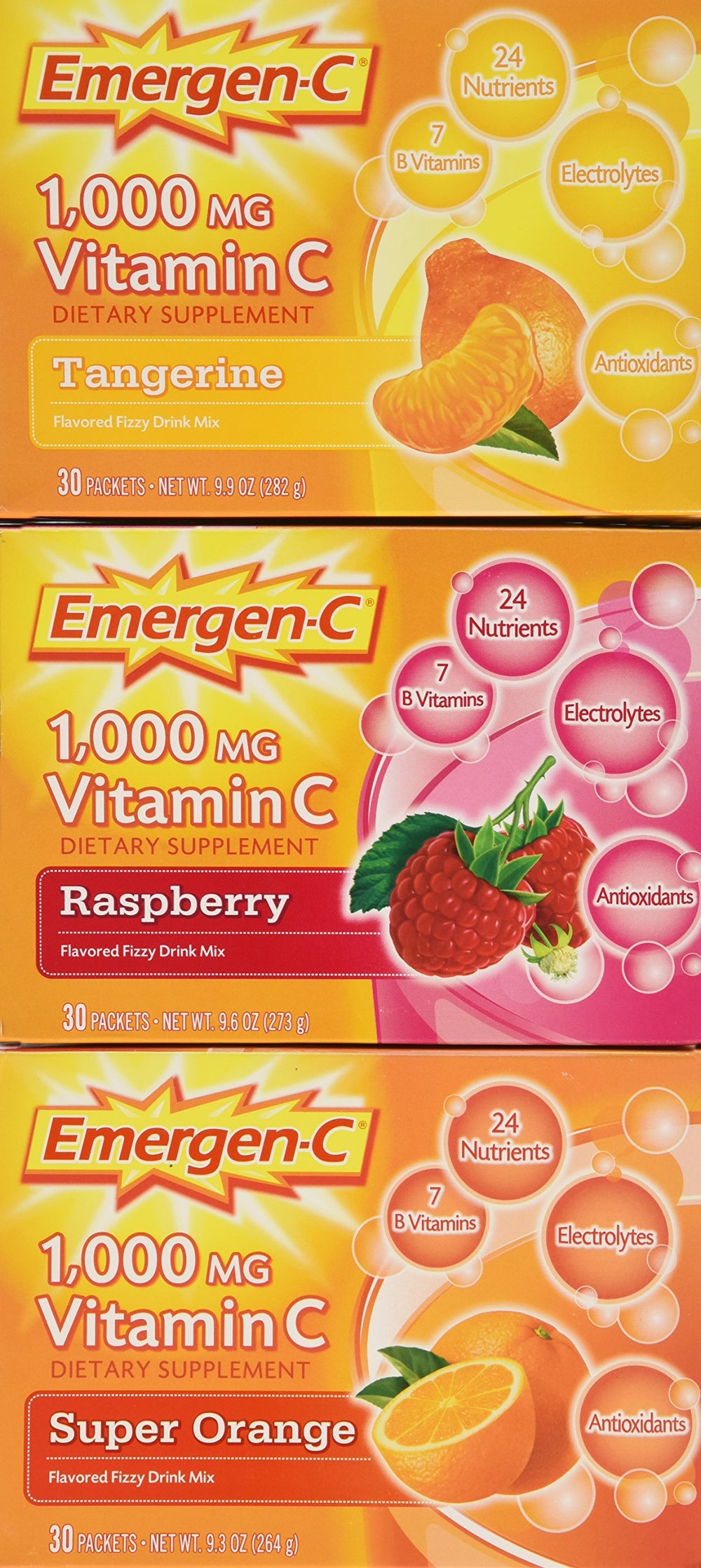 Emergen-C 1000mg Vitamin C 90-pack box in a three-variety carton set