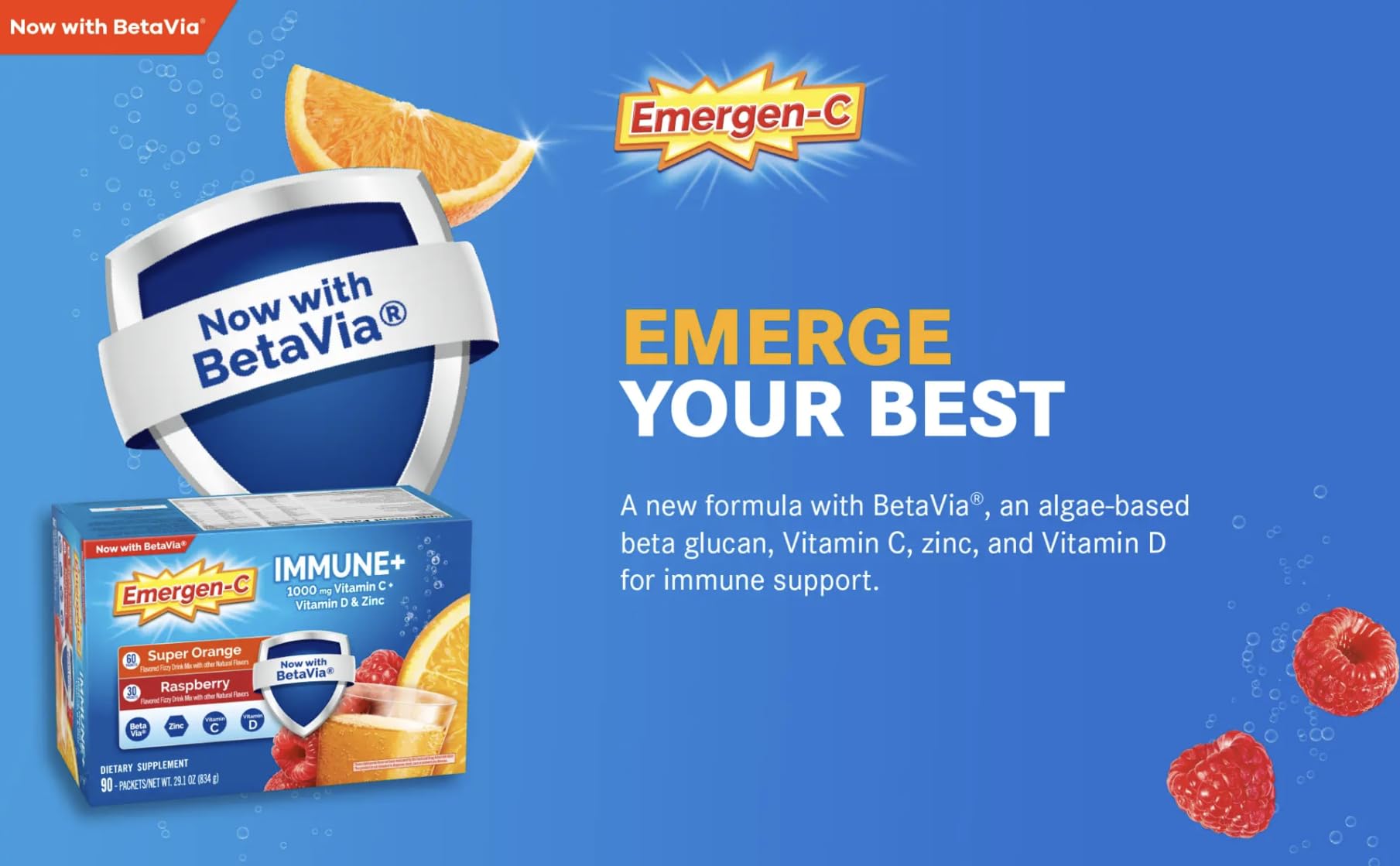 Emergen-C Immune+ packet displaying Super Orange flavor