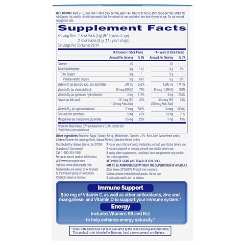 Emergen-C Immune Plus Crystals for ages 9-13, one daily stick