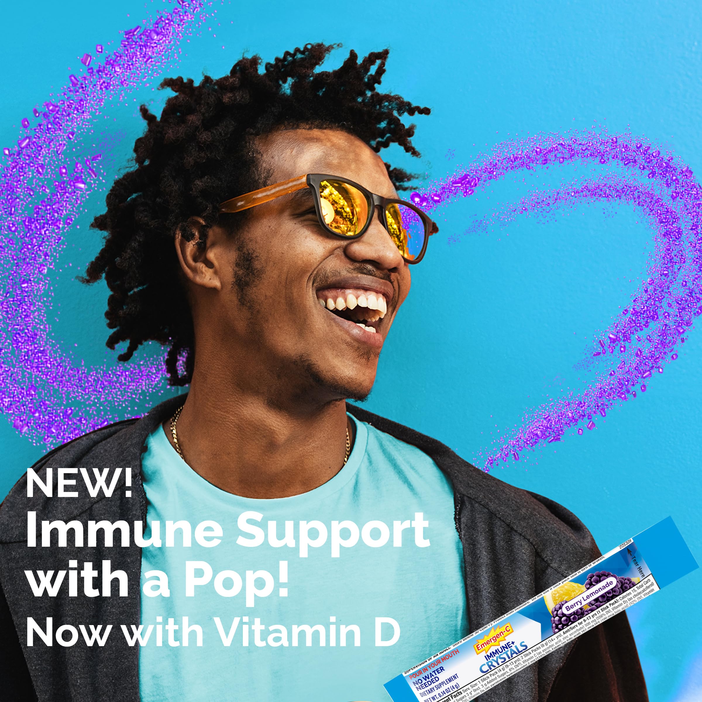 Emergen-C Immune Plus Crystals Berry Lemonade dissolves quickly for fast consumption