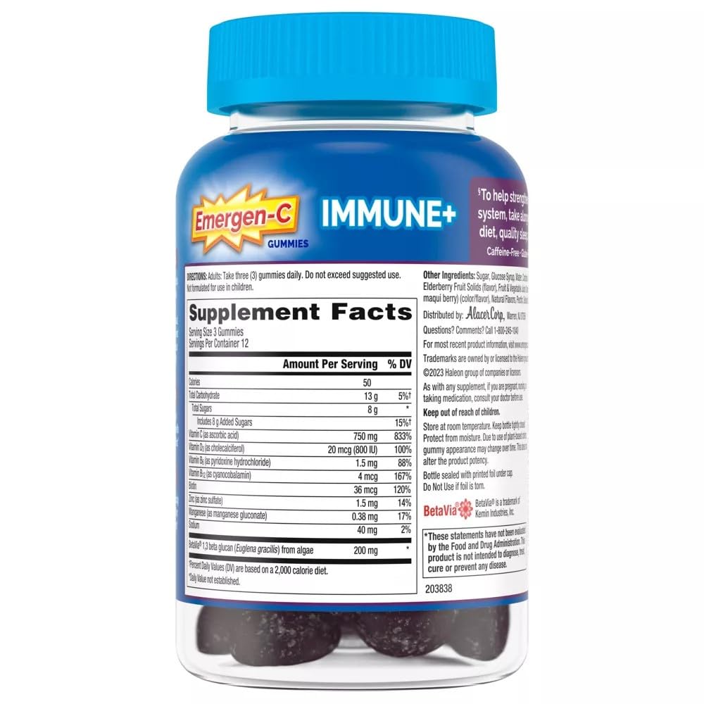 Bottle of Emergen-C Immune+ Elderberry Gummies 36 count