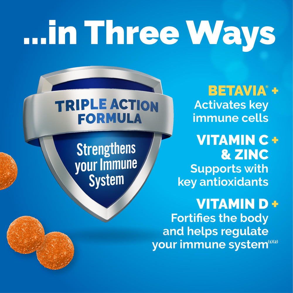 Emergen-C Immune+ bottle back label showing BetaVia and vitamins for informed use.