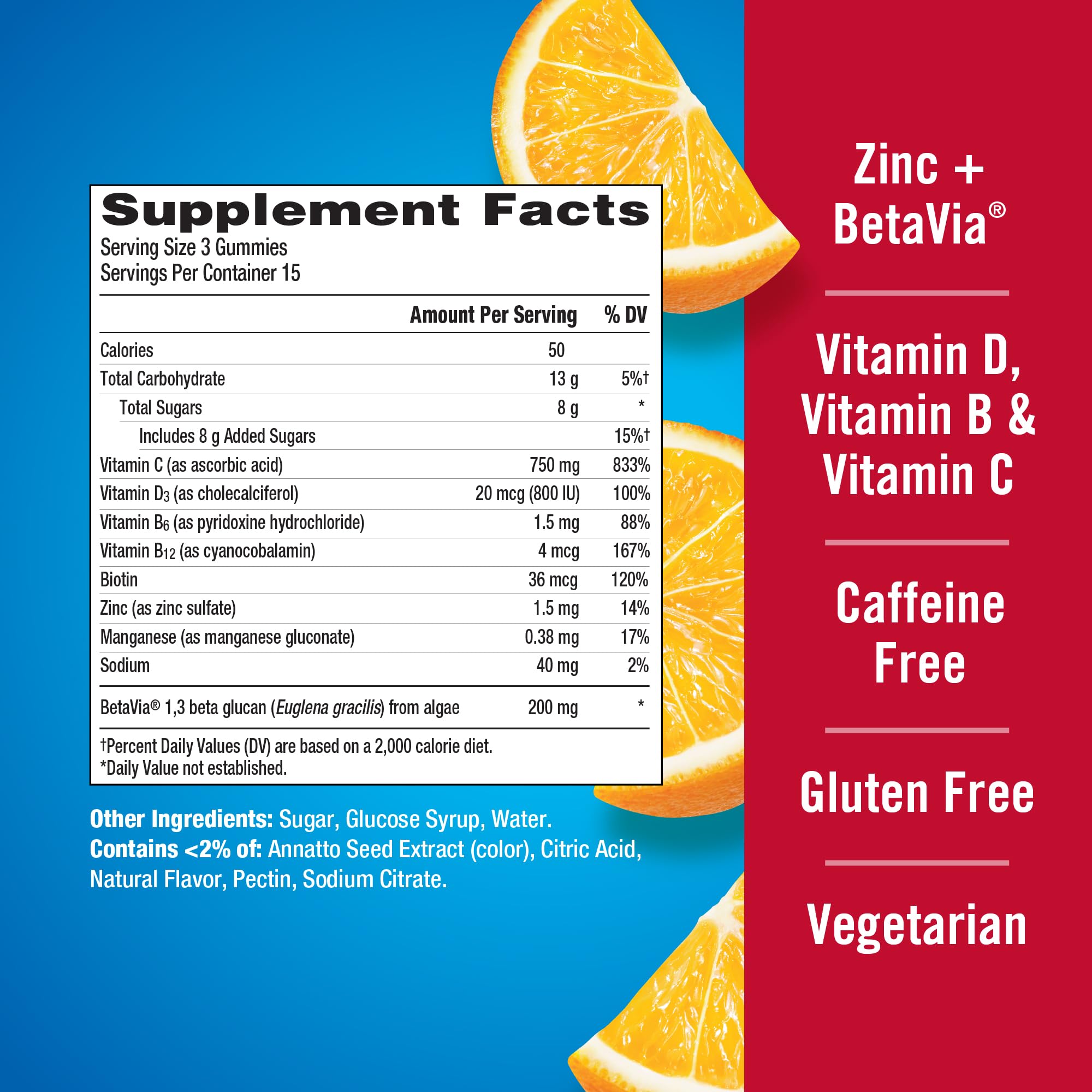 B vitamin emphasis on Emergen-C Immune+ label for natural energy support.