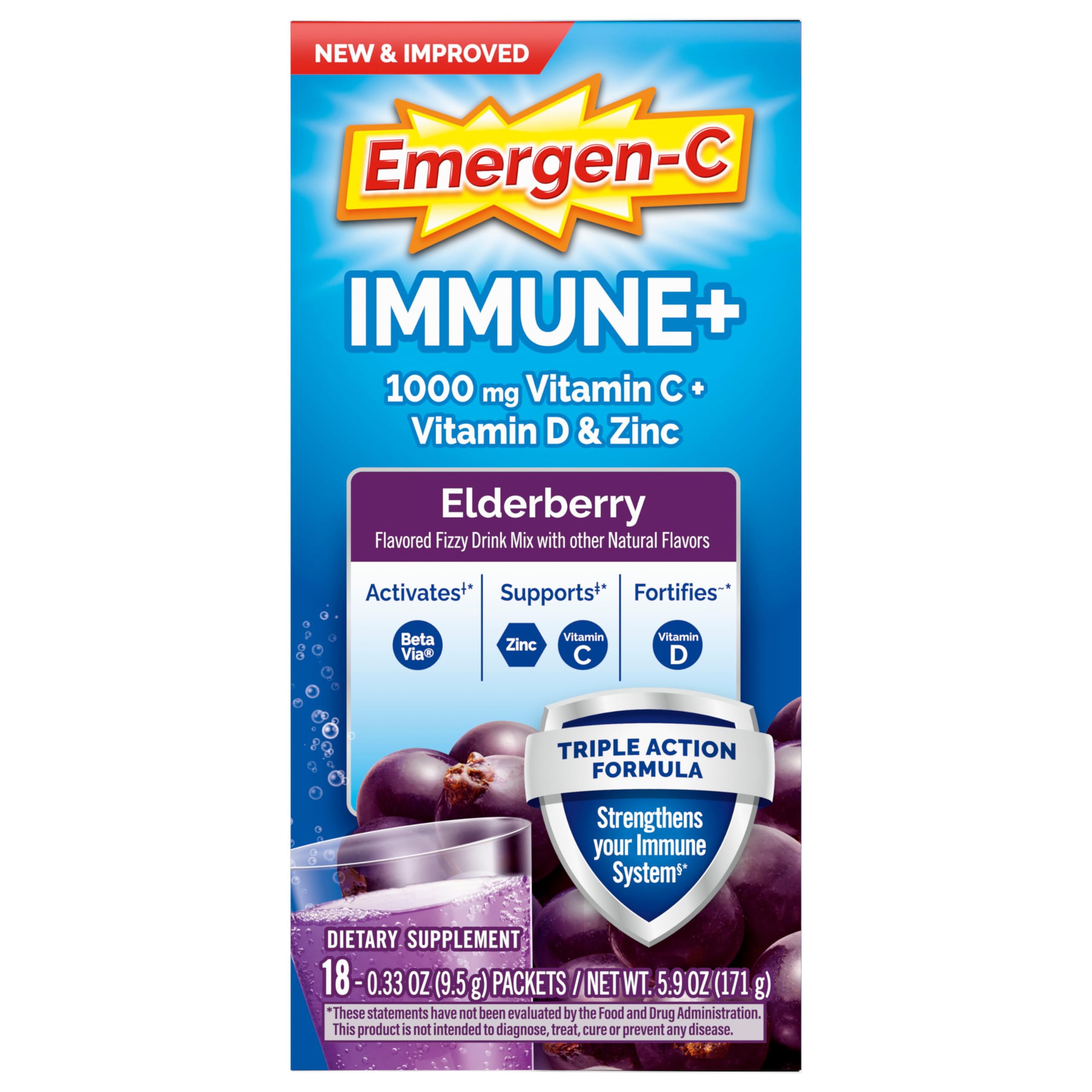 Vegetarian, gluten-free and caffeine-free Emergen-C packaging