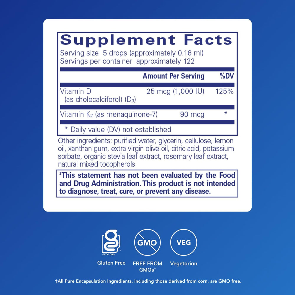 Close-up of EmulsiSorb K2/D3 Liquid label showing K2 and D3