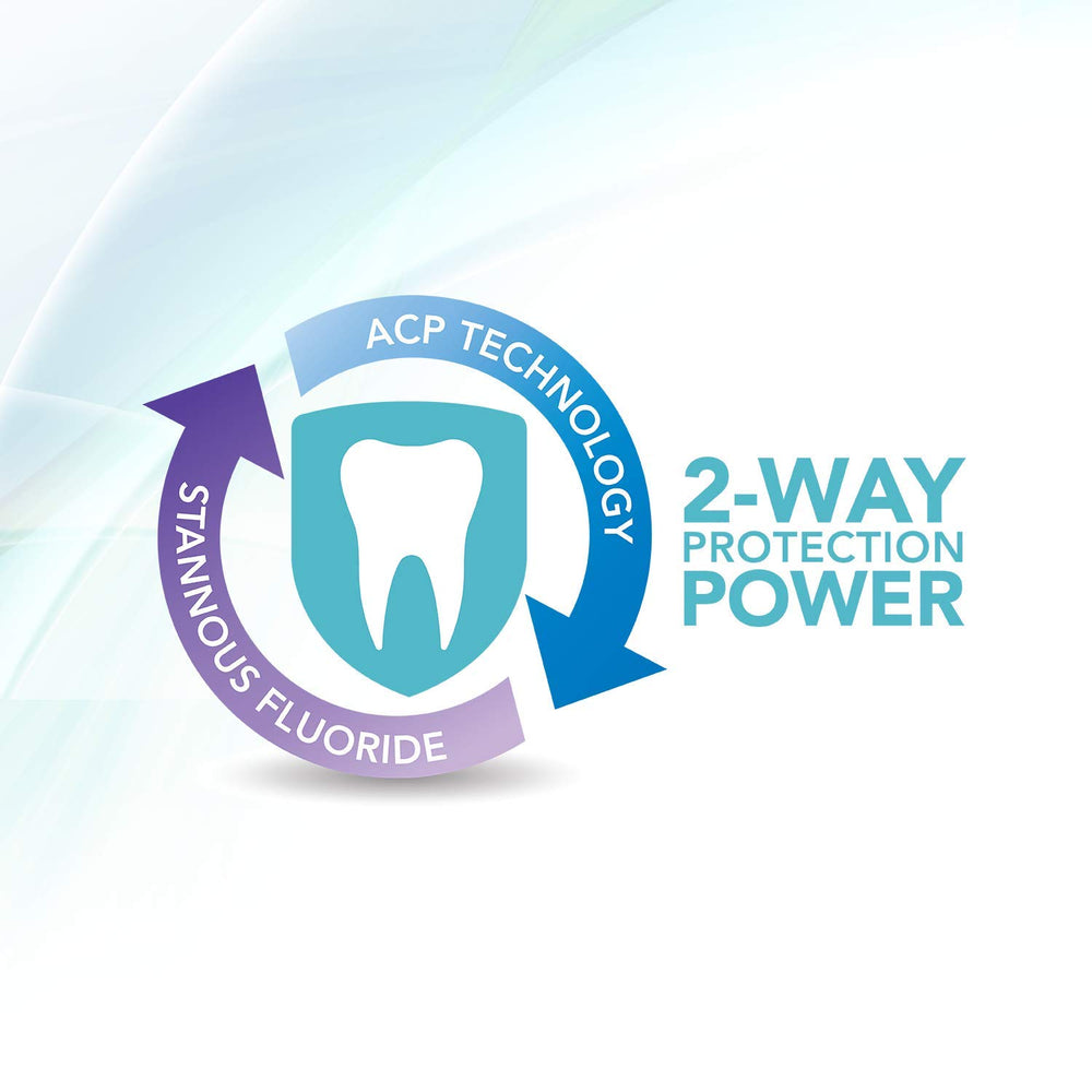 Close-up of Enamelon toothpaste label highlighting stannous fluoride