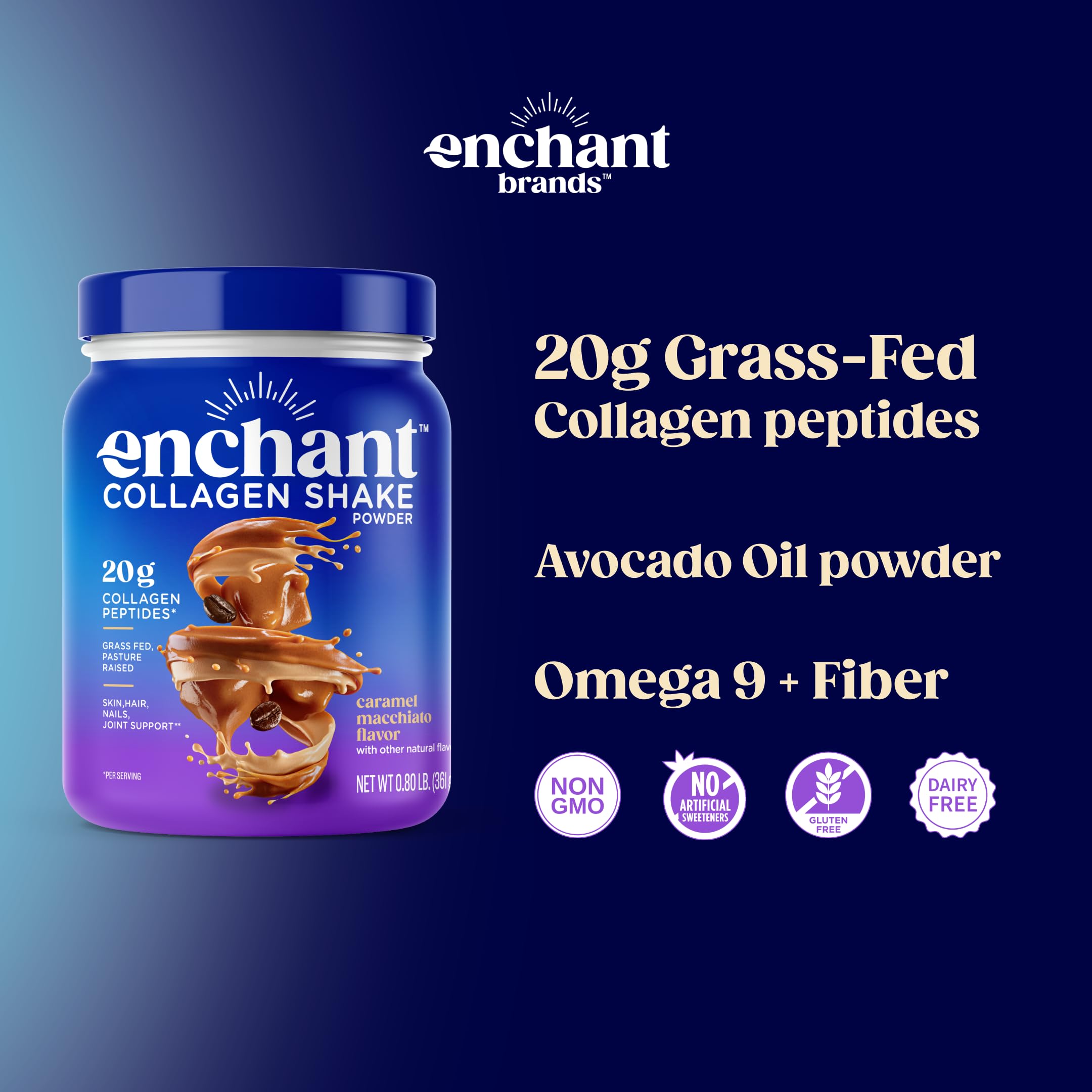 Close-up of collagen powder with avocado oil creamer