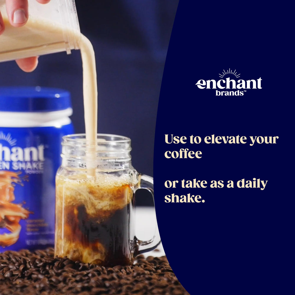 Collagen powder being stirred into a cup of coffee