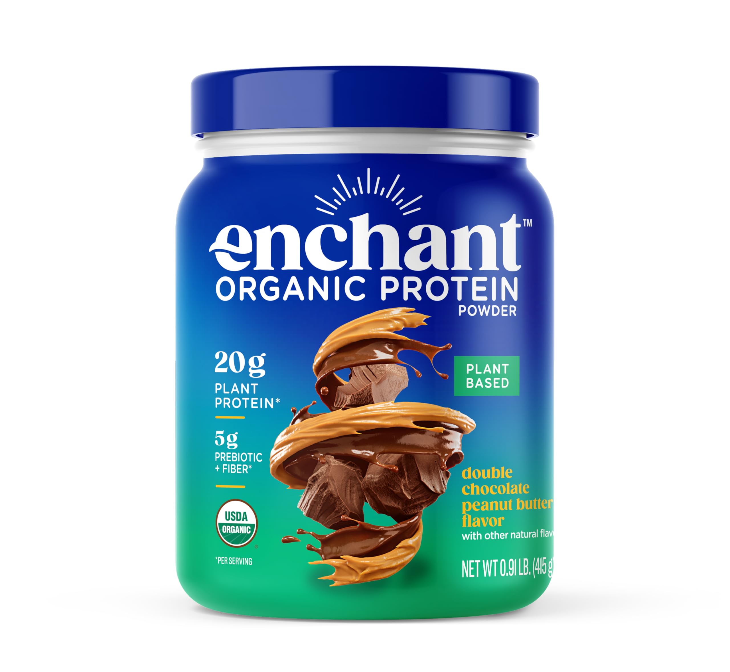 Enchant Organic Protein Powder Chocolate Peanut Butter flavor canister
