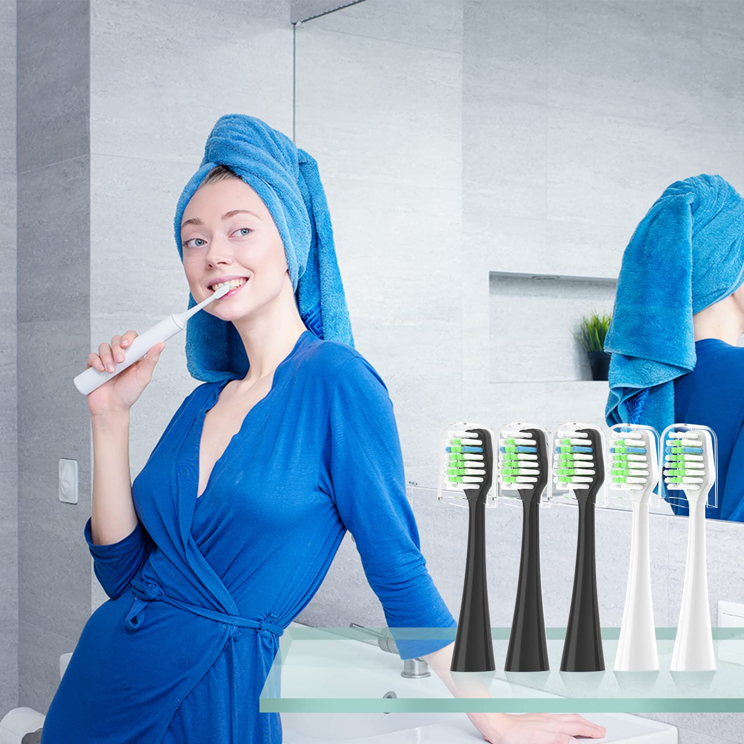 End-rounded bristles on replacement toothbrush heads