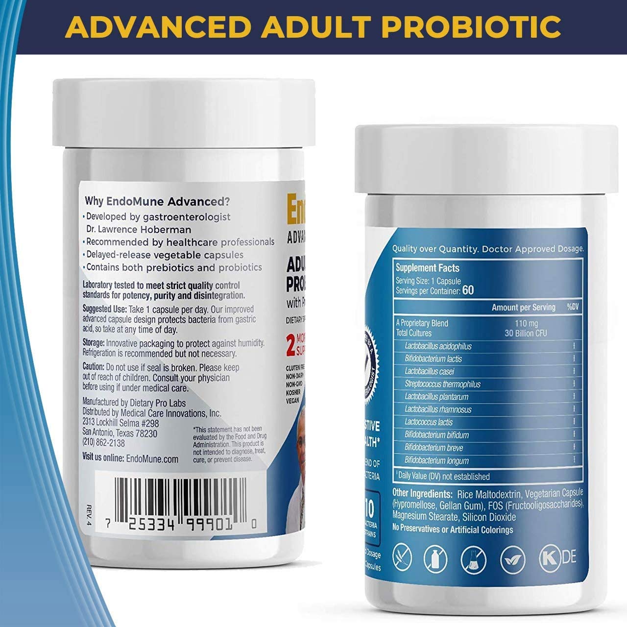 Endomune Advanced probiotic bottle back label