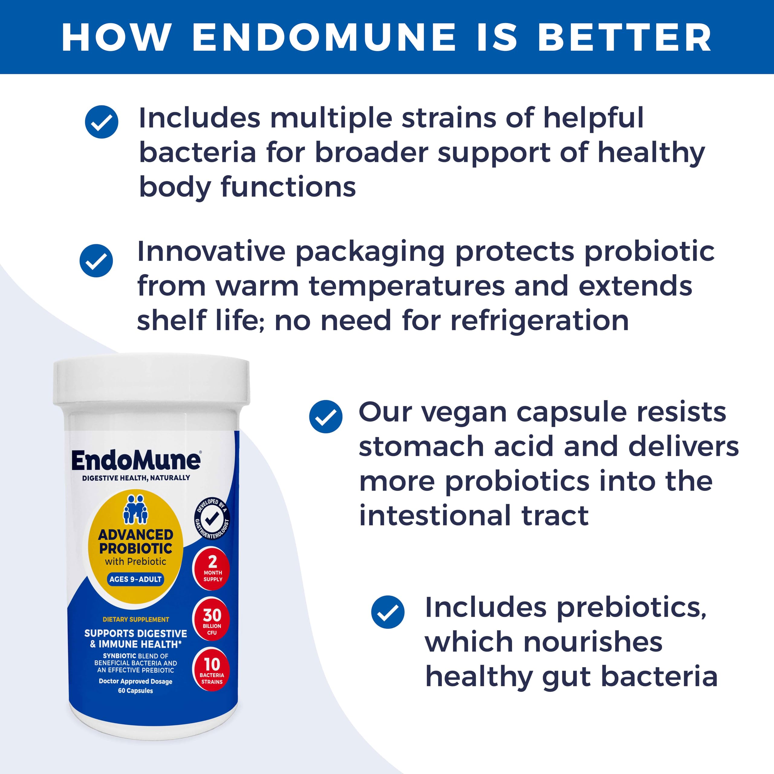 Endomune Advanced probiotic bottle side view