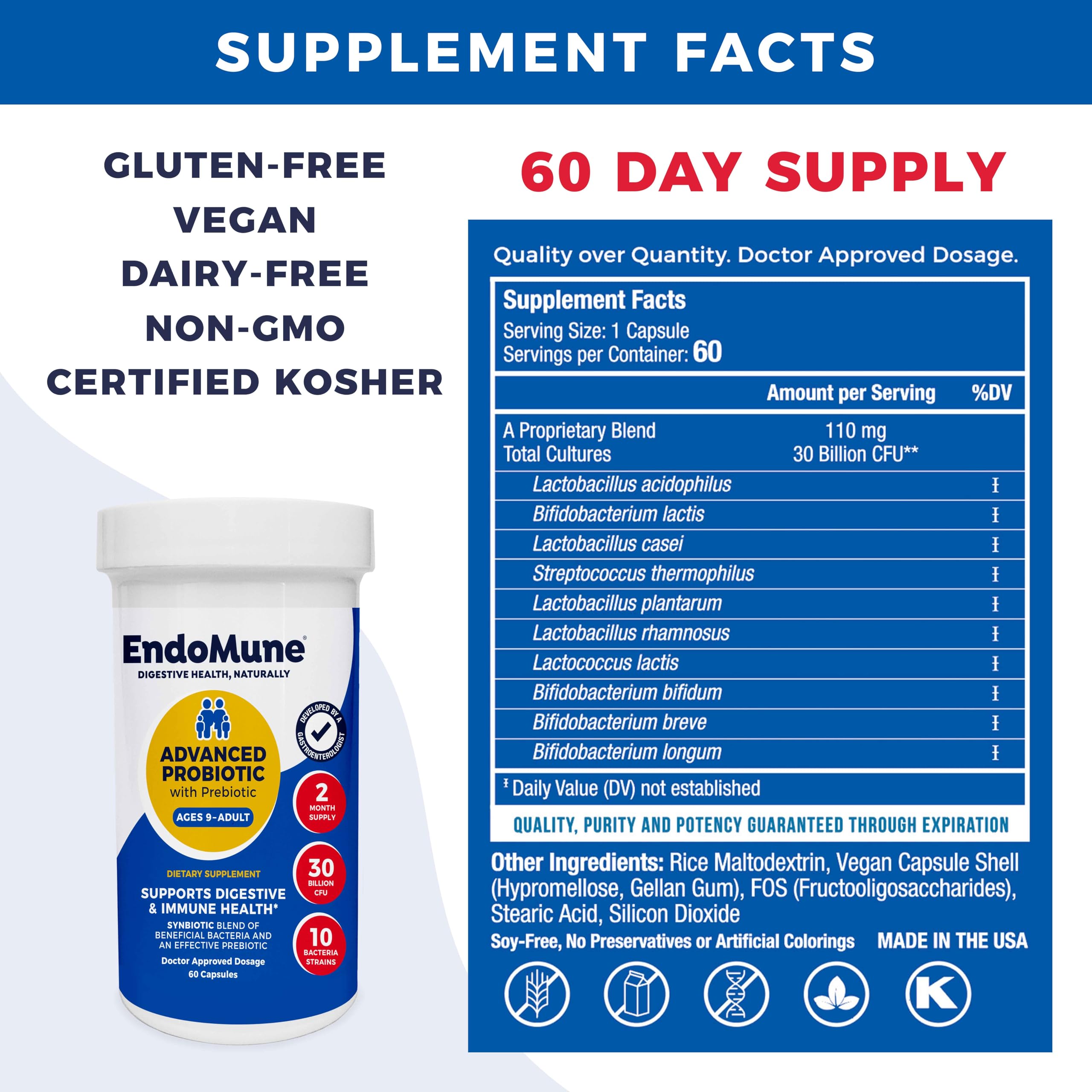 Endomune Advanced Probiotic with prebiotic FOS