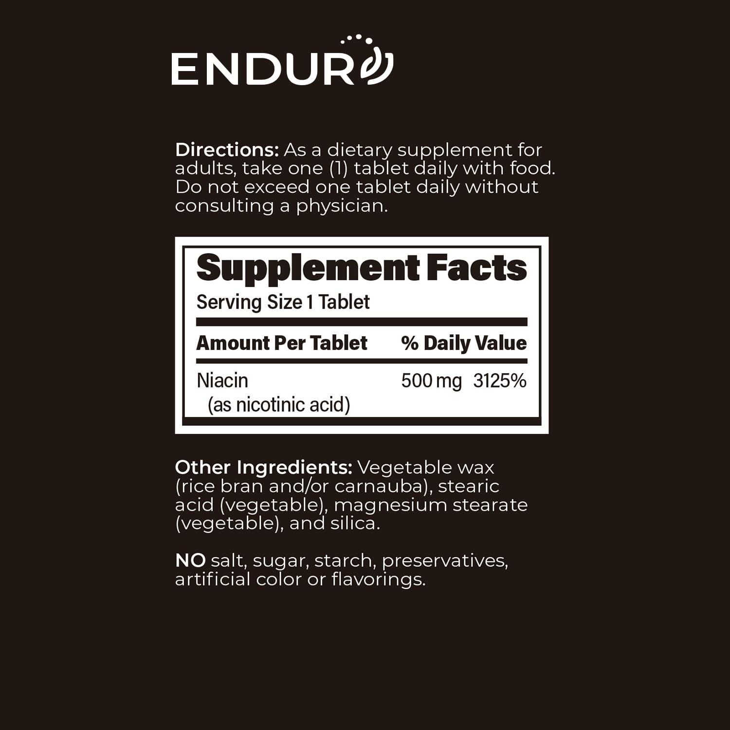 Endur-Acin Niacin bottle manufactured in the USA