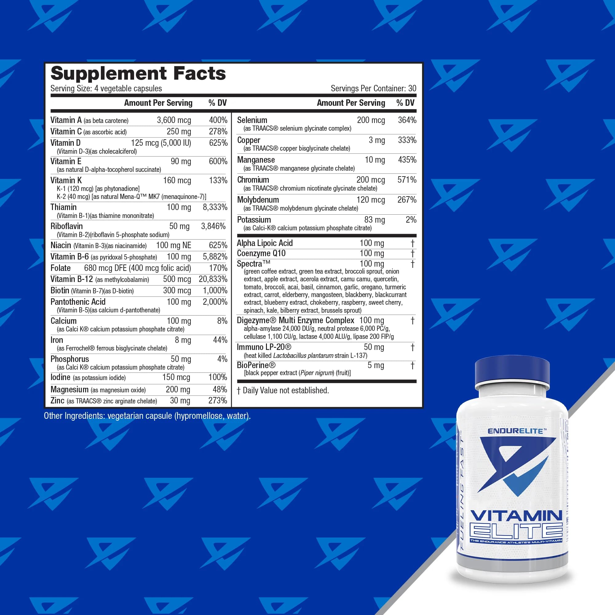 Open bottle of EndurElite Vitamin Elite multivitamin