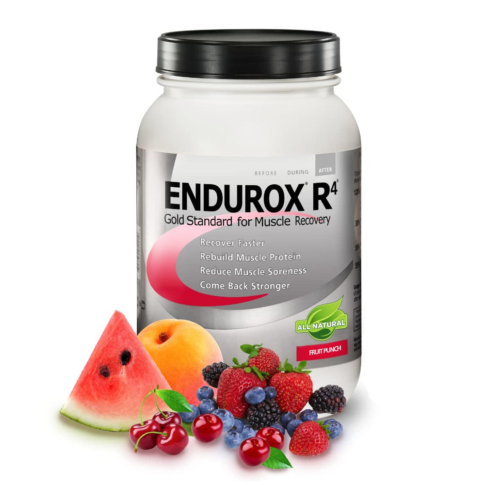 Endurox PacificHealth R4 I fruit punch tub close-up for post-workout hydration.