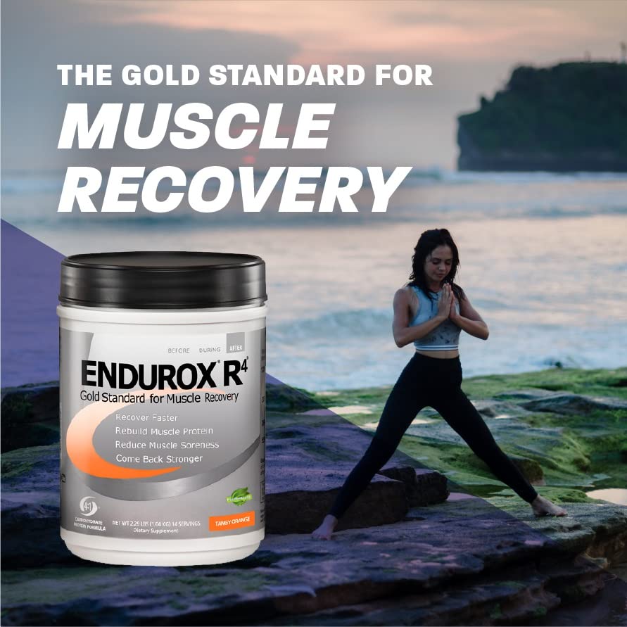 Endurox R4 packaging highlights antioxidants and glutamine for recovery.