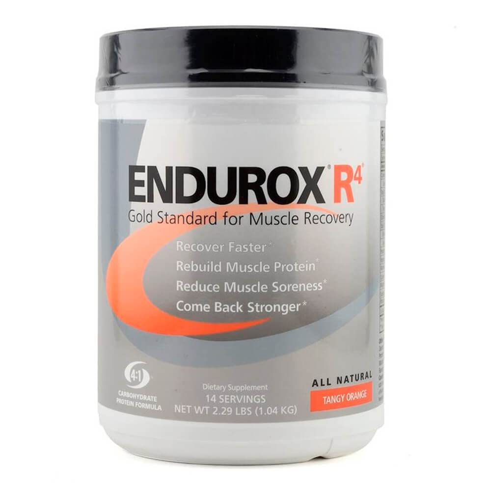 Endurox R4 mixed in a glass with Tangy Orange flavor for tasty recovery