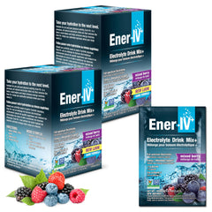 Ener-C Ener-IV mixed-berry packets ready for convenient on-the-go hydration.