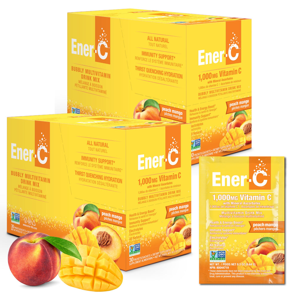 Prepared Ener-C Multivitamin Peach Mango drink mix in a glass