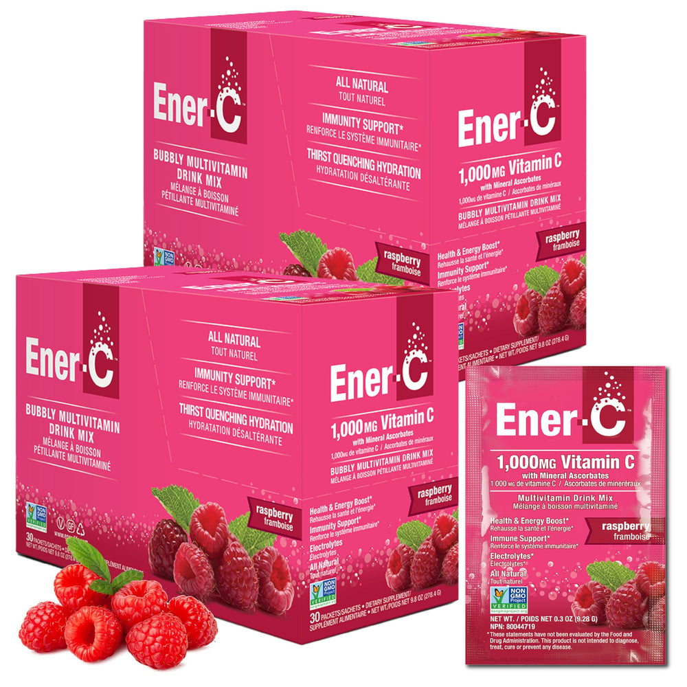 Ener-C Raspberry multivitamin drink mix packets front view