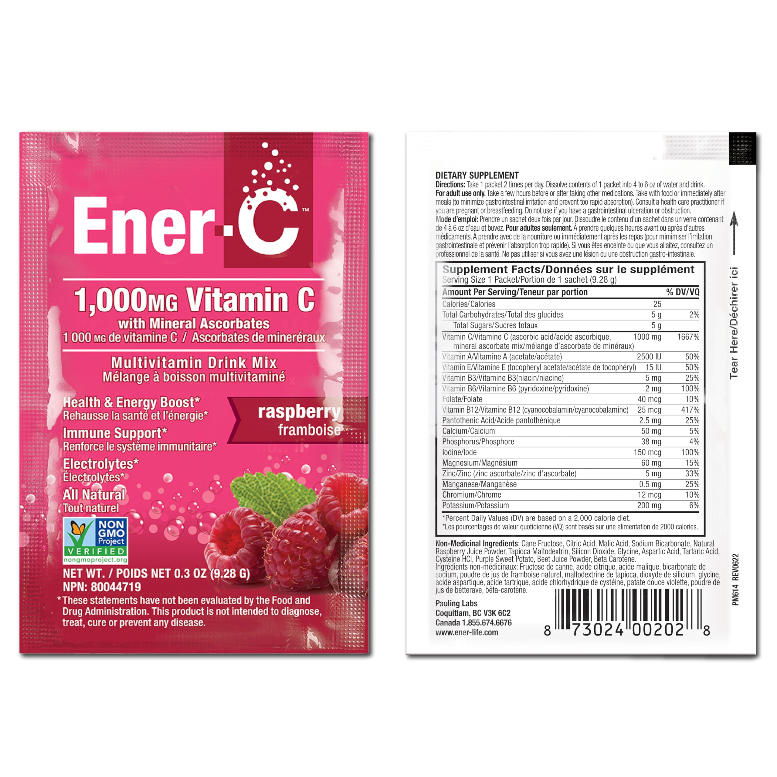 Ener-C Raspberry sachets and scoop ready for use