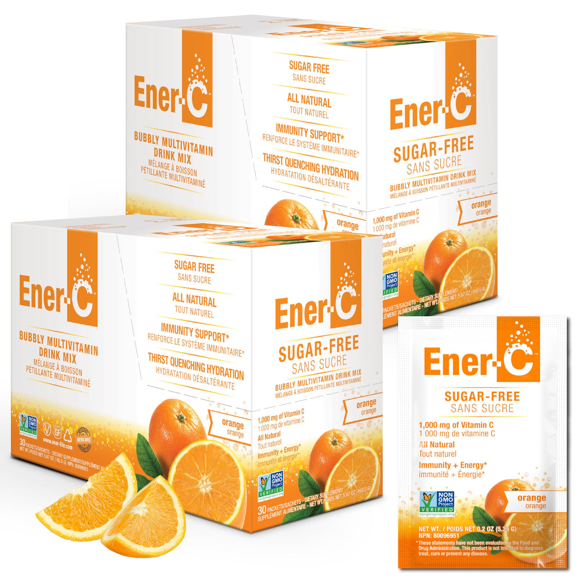 Ener-C Sugar Free Orange Drink Mix box with 60 sachets