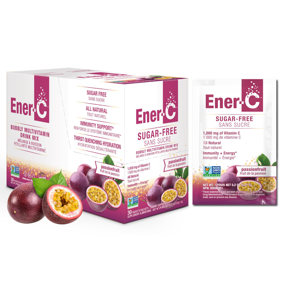 Ener-C Sugar Free Energy Passion Fruit box and sachet