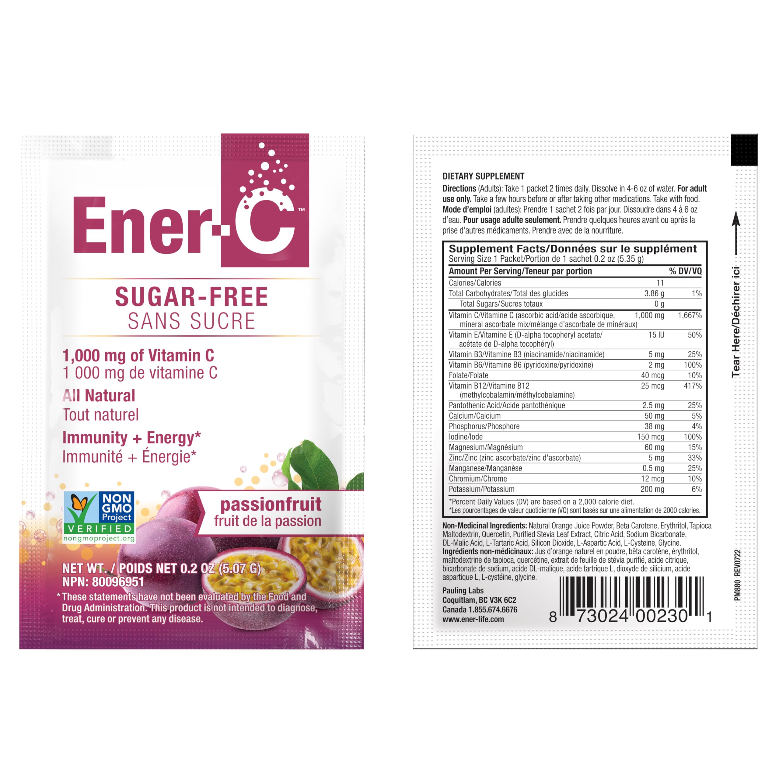 30-count box of Ener-C Sugar Free Energy Passion Fruit